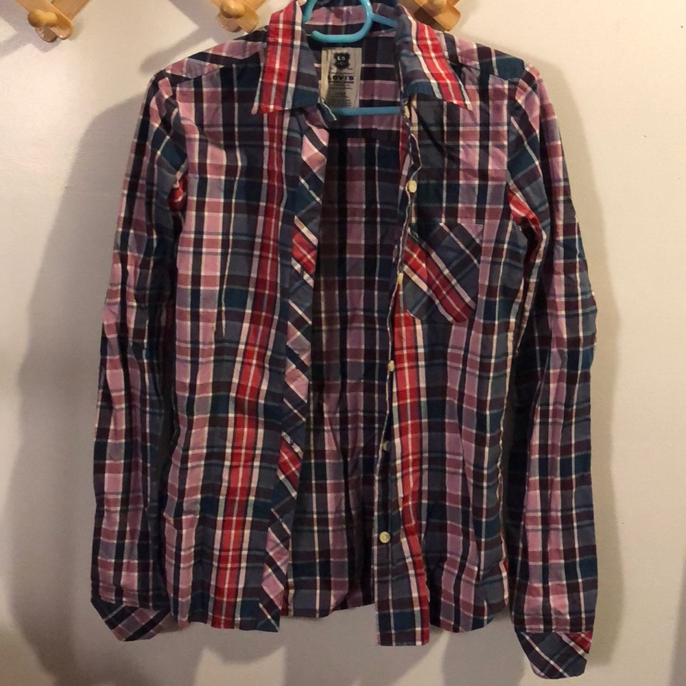 NWOT Levi’s blue red pink plaid flannel size s